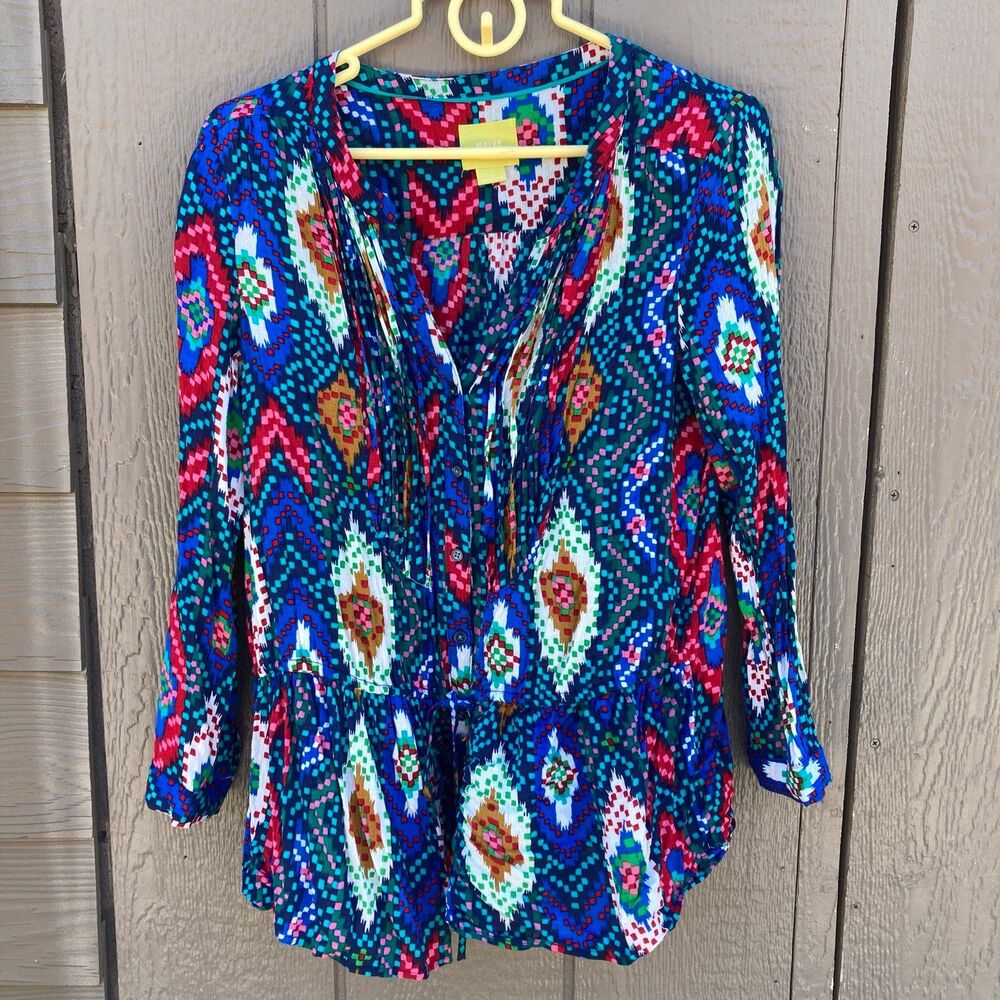 Maeve Anthropologie Topoxte Geometric Ikat button-front blouse women’s size 10